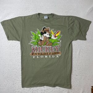 Velva Sheen Mickey Expedition Florida T Shirt Adult‎ L Green Vintage Safari